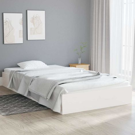 Cadre de lit 1 personne blanc en pin massif avec sommier à lattes 100 x 200 cm - PANGIVO (1/5)