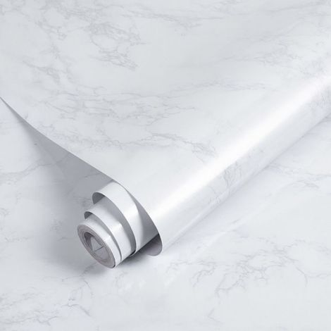 Papier peint effet marbre brillant - - Granit blanc/gris - 59,9 x 299,7 cm - Vinyle épais - Amovible et pelable (1/5)