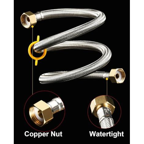 FOREHILL 2 Stück G 1/2 x G 1/2 Edelstahl-Geflechtschlauch, flexible Wasserleitung für Bad-WC-Armaturen, Küchenspülen, Wasserzulaufrohre, 30 cm (1/5)