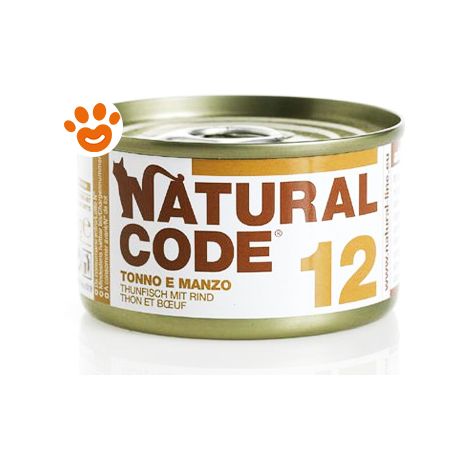 Natural Code Gatto Adulto, in Lattina 85gr 12 Tonno e Manzo