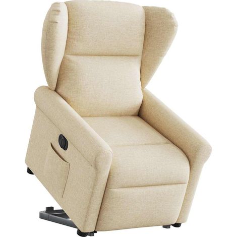 Relaxsessel mit Aufstehhilfe Elektrisch Creme Stoff