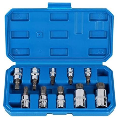 Douille Torx mâle 1/2'', 1/4'', 3/8'', 12 embouts Torx plats M4 M5 M6 M8 M9 M10 M12 M14 M16 M18, douille Allen avec boîte 10 pièces douille et embout pour clé