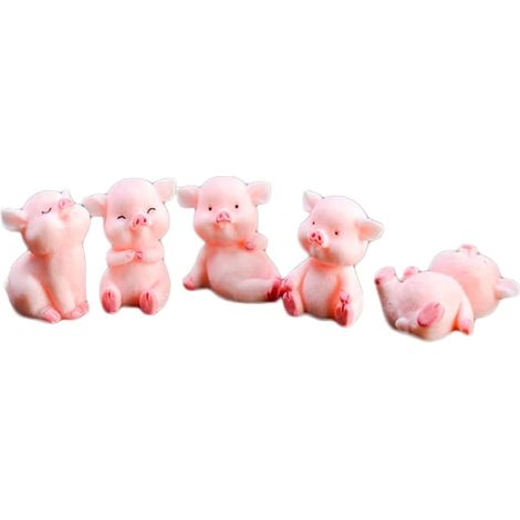 Lot de 5 mini figurines d'anniversaire rose cochon pour gâteau. (1/5)