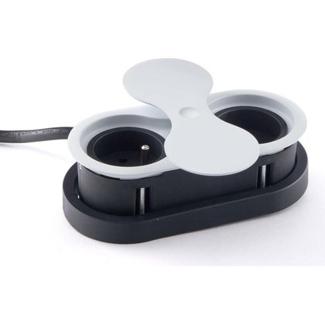 Bloc 1 prise 16A et USB-A affleurant à encastrer 34B – Blanc – Puissance 3680W – Pour plans de travail jusqu'à 40mm d'épaisseur