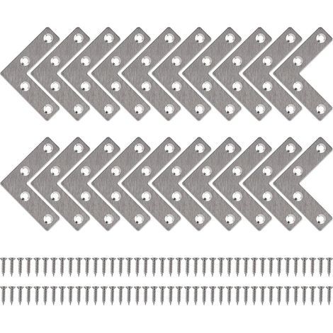 Equerre de Fixation Plats Droits Support en forme de L Metalliques Equerres avec Vis pour Bois Meubles Placard Réparation Support 50  50mm 20 Pièces (1/4)