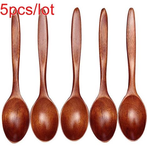 Set da 5 cucchiai da cucina in legno di bambù, utensili da cucina, cucchiaini da zuppa, posate (1/5)