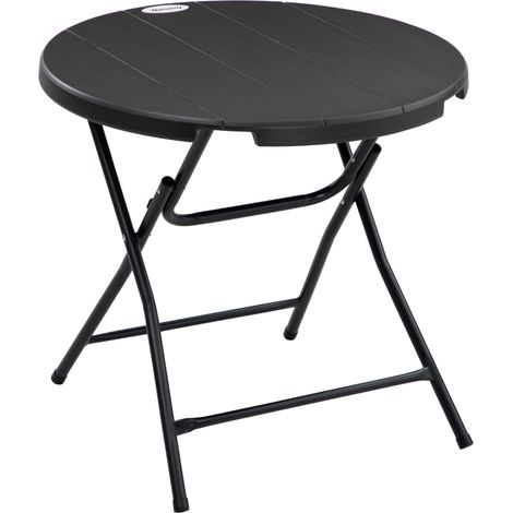 Runder klappbarer Gartentisch Ø80 cm aus HDPE in Holzoptik, dunkelgrau, für 4 Personen (1/5)