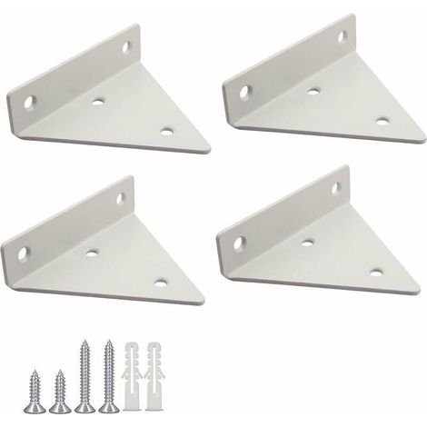 Set di 4 staffe per mensole galleggianti, staffe triangolari in metallo da parete con 16 viti per soggiorno, camera da letto e bagno – Bianco -Crezuo