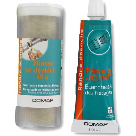 Comap – Kit d'étanchéité pour filetage sur raccord ou robinet métallique – Pâte à joint 50 ml – Filasse 40 g dévidoir – S100101
