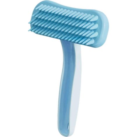 Brosse démêlante pour animaux, en silicone souple, avec picots, pour éliminer les poils morts. Petite taille, bleue. (1/5)