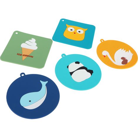5 Pièces Sous-verres en Silicone Mignons Animaux Dessinés, Résistants à la Chaleur pour Cuisine Maison (1/5)