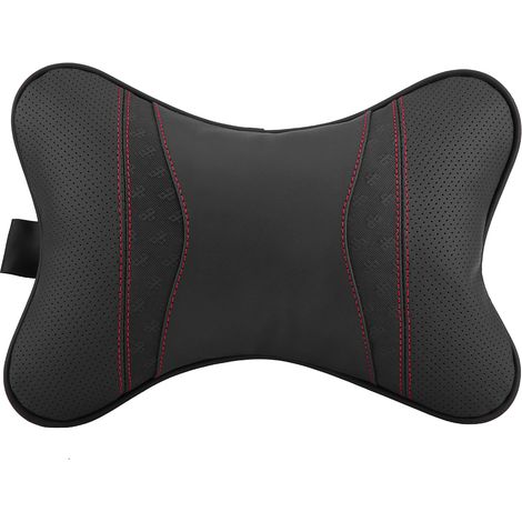 Appui-tête auto en cuir noir, coussin de siège et repose-nuque pour voiture, support cervical noir (1/5)