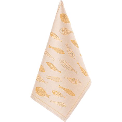 Torchon jaune imprimé poisson 50 x 70 cm (1/3)