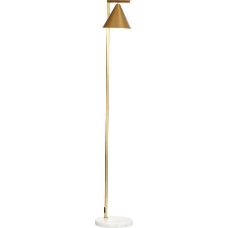 Vergoldete Stahl-Stehlampe mit verstellbarem konischem Schirm, Marmorsockel, 40 W, 35 x 26 x 153 cm