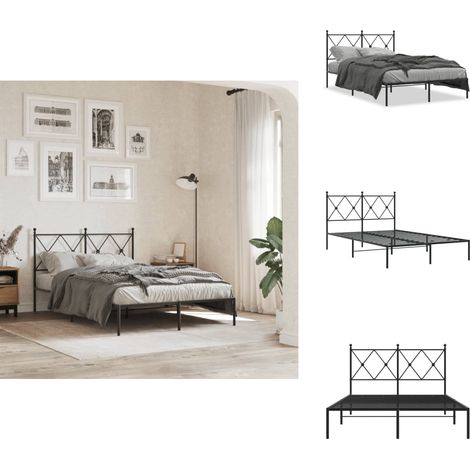 Cadre de lit métal sans matelas avec tête de lit noir 120x200cm - Cadre De Lit - Lit Double - Lit Metal - Lit Avec Têtedé Lit - Literie (1/5)