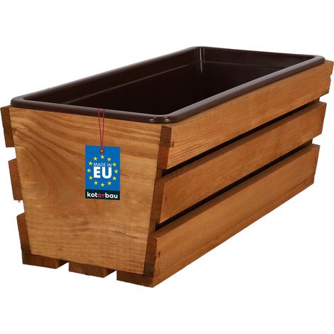 KOTARBAU® Jardiniere Extérieur - Bac à Fleurs - avec Insert Plastique - Jardiniere Rectangulaire - 40x18x15 cm - pour Terrasse - Jardin - Décoration Extérieure - Chêne (1/4)