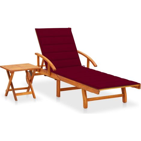 Transat chaise longue bain de soleil lit de jardin terrasse meuble d'extérieur avec table et coussin bois d'acacia