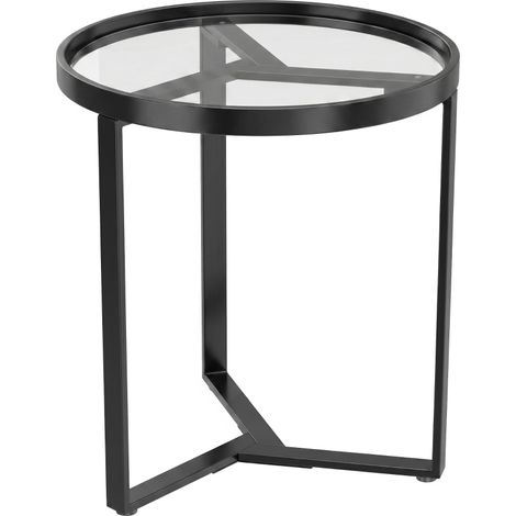 Mesa auxiliar redonda de metal negro con tablero de vidrio templado de 45 cm HOMVRA (1/5)