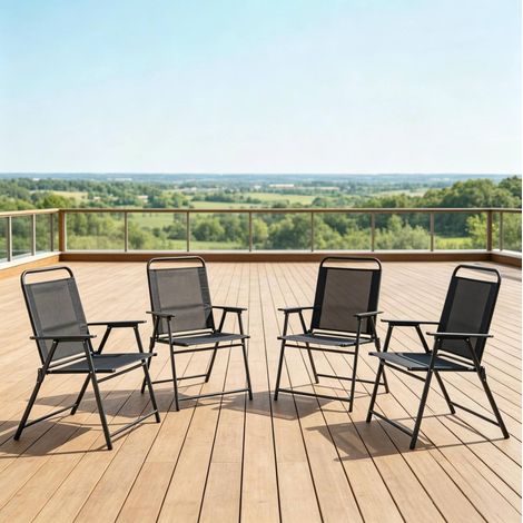 Lot de 4 chaises de jardin pliantes 65x60x94 cm en acier noir, gain de place terrasse – MEUBLIV (1/5)