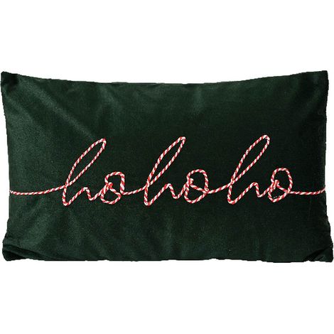 Weihnachtskissen hohoho Dunkelgrün Rot & Weiß 50 x 30 cm - Polyester