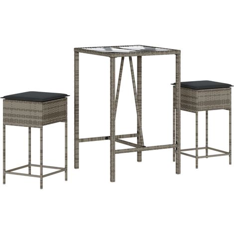 Set Bar da Giardino 3pz con Cuscini Grigio in Polyrattan vidaXL (1/5)