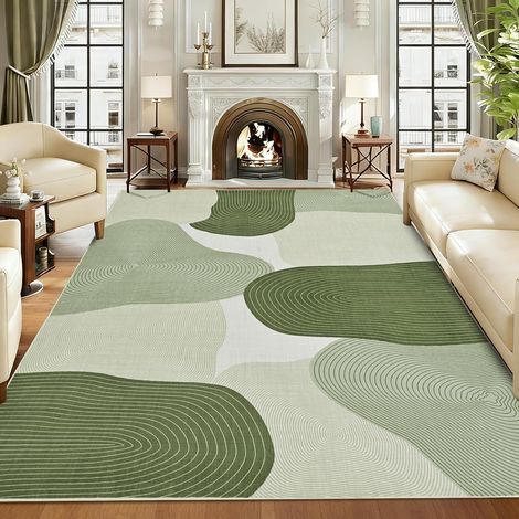 Tapis vert et blanc, moderne, lignes géométriques, 160 x 230 cm (1/5)