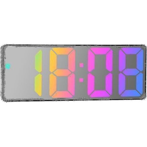 Réveil numérique miroir, commande vocale, options de police, mode nuit, horloge de bureau, fonction snooze, affichage LED électronique 12/24 heures. (1/5)