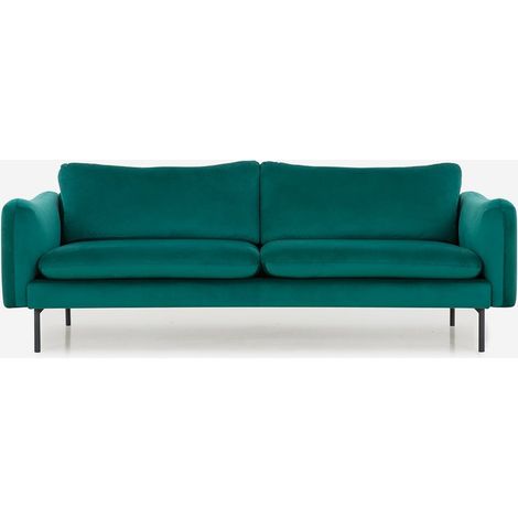 Sofa 3-Sitzer modern elegant aus dunkelgrünem Samt Tashi
