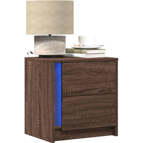 Nachttische mit LED-Leuchten 2 Stk. Braun Eiche Holzwerkstoff