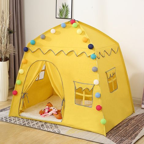 Tente de Jeux- Maison de jeu, 135x105x125cm, Petite maison pliable, adaptée à l'intérieur et à l'extérieur- Jaune (1/5)