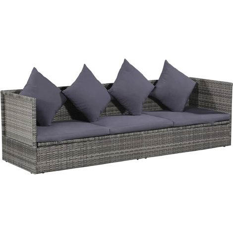 FIMEI Lit de jardin Gris 200x60 cm Résine tressée (1/5)