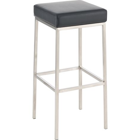 Sgabello da bar imbottito in materiale sintetico nero con poggiapiedi in acciaio inox, altezza seduta 85 cm TDB10248