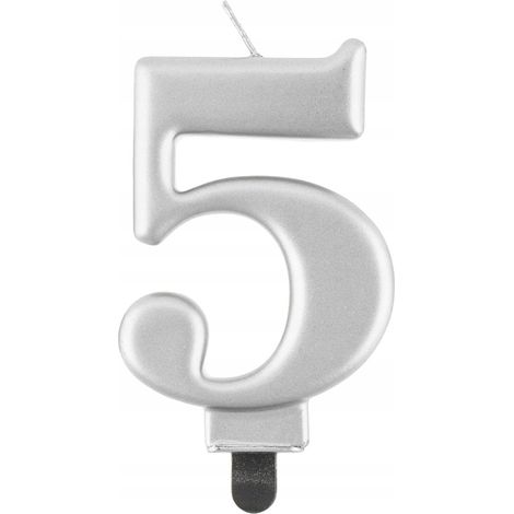 Vela número 5, plata metalizada, 8 cm