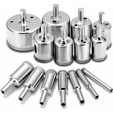 Enowelir Foret de Diamant, (15 Pcs ensemble de scie-cloche), coupeur de trou de tuile, Scie diamantée (Outils de solvant pour le verre, la porcelaine, la céramique, la pierre de granit) Scie cloche et (1/4)