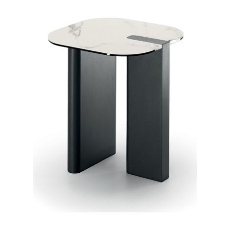 Tavolino Key Moderno con Top in Ceramica su Vetro e Struttura in Metallo Verniciato Antracite - Design Elegante 40x40 cm - OM/507/MB (1/3)