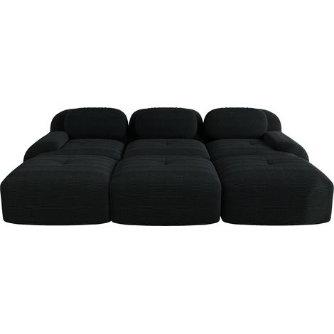 Sofá modular de 3 plazas en pana negra, sin estructura, con espuma 32D y brazos anchos (1/5)