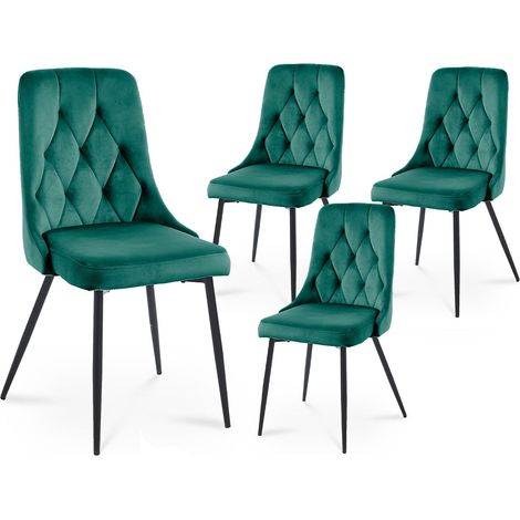 Lot de 4 chaises design en velours vert OLVEA (1/5)