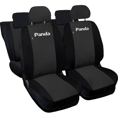 Lupex shop - Coprisedili Auto Compatibili per Panda 2a e 3a serie, Made In Italy, anteriori, e posteriori Intero, tessuto poliestere - Grigio scuro/Nero