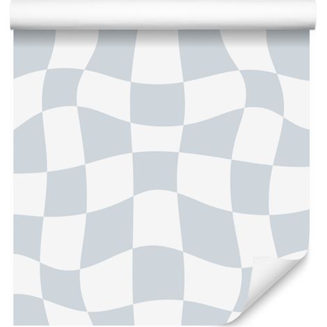 Papier peint à damier décontracté blanc et gris clair 50x1000 cm (1/5)