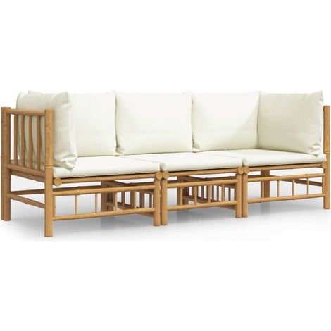 Maison Exclusive - Set Salotto da Giardino 3pz con Cuscini Bianco Crema in Bambù