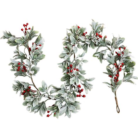 GARRYFIZH Lapin de Noël en peluche avec feuilles et lianes, 180 cm de long, baies simulées, décoration de bureau, ornement d'escalier. (1/5)