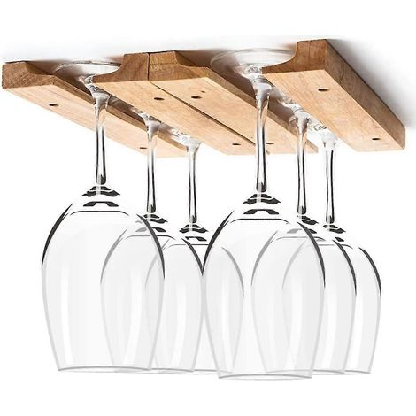 Porte-verres à vin suspendu en bois (1 pièce), 28 cm (11 pouces), à fixer sous un meuble, avec 8 vis de fixation. Man Jia