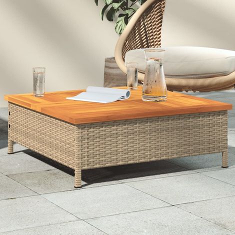 vidaXL Tavolo da Giardino Beige 70x70x25cm in Rattan e Legno di Acacia (1/6)