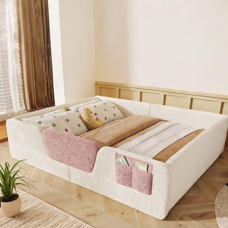Cadre de lit beige en velours 197 x 148 x 42 cm (1/5)
