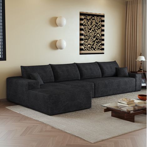 Modulares Ecksofa 340 cm schwarz aus Cordstoff mit umkehrbarer Chaiselongue (1/5)