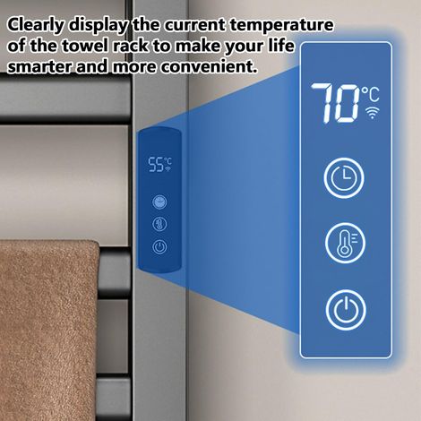 Kleiner elektrischer Handtuchwärmer mit Ablage, 95-W-Handtuchheizkörper, elektrischer Badezimmerheizkörper, einstellbare Temperatur von 30 bis 70 °C, 55 x 40 cm, Timer von 1 bis 24 Stunden (Weiß) (1/4)