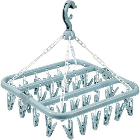 Ersandy – Etendoir à suspendre pliable avec 32 clips – Pour chaussettes, sous-vêtements, serviettes – Polypropylène résistant à la rouille