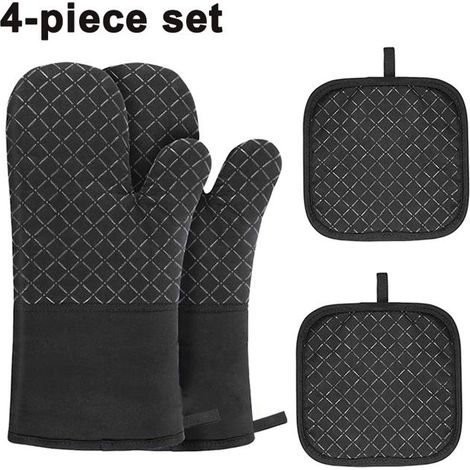(Schwarz, Rot) Topflappen-Set – Silikon – Rutschfest – Hitzebeständig – 4-teilig – Küche (1/5)