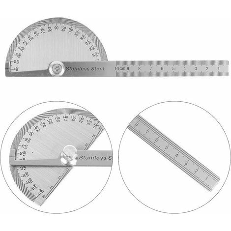 Rapporteur d'angle en acier inoxydable, Rapporteur d'angle degrés, Rapporteur d'angle 0-180 Universelle Réglable avec Règle de Mesure pour DIY Architecturale Menuisier Ingénierie Maison École 0-10cm (1/5)