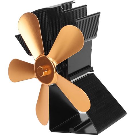 Ventilateur de cheminée à 5 pales avec base trapézoïdale, ventilateur thermoélectrique pour poêles à pétrole et à bois, couleur or (1/5)